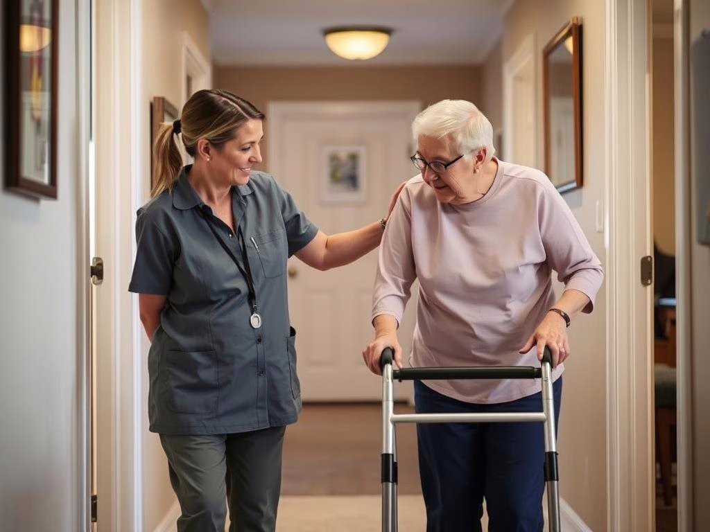 Compassionate caregiver assisting elderly client with personal care in The Colony